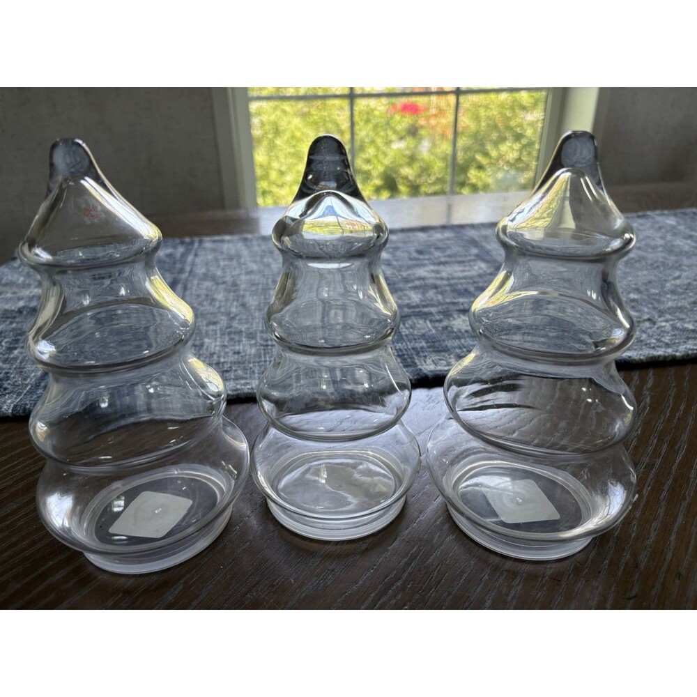 Rare Vintage Libbey Glass Crystal Creations Christmas Tree Jar Complete Set of 3 - Picture 6 of 6